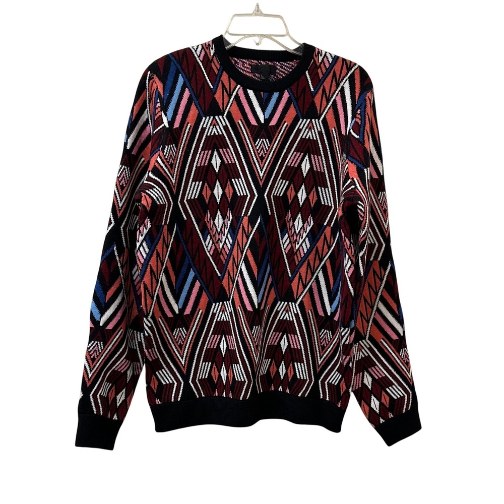 ASOS Tall Long Geometric Diamond Intarsia Crewneck Sweater Multicolor S Long